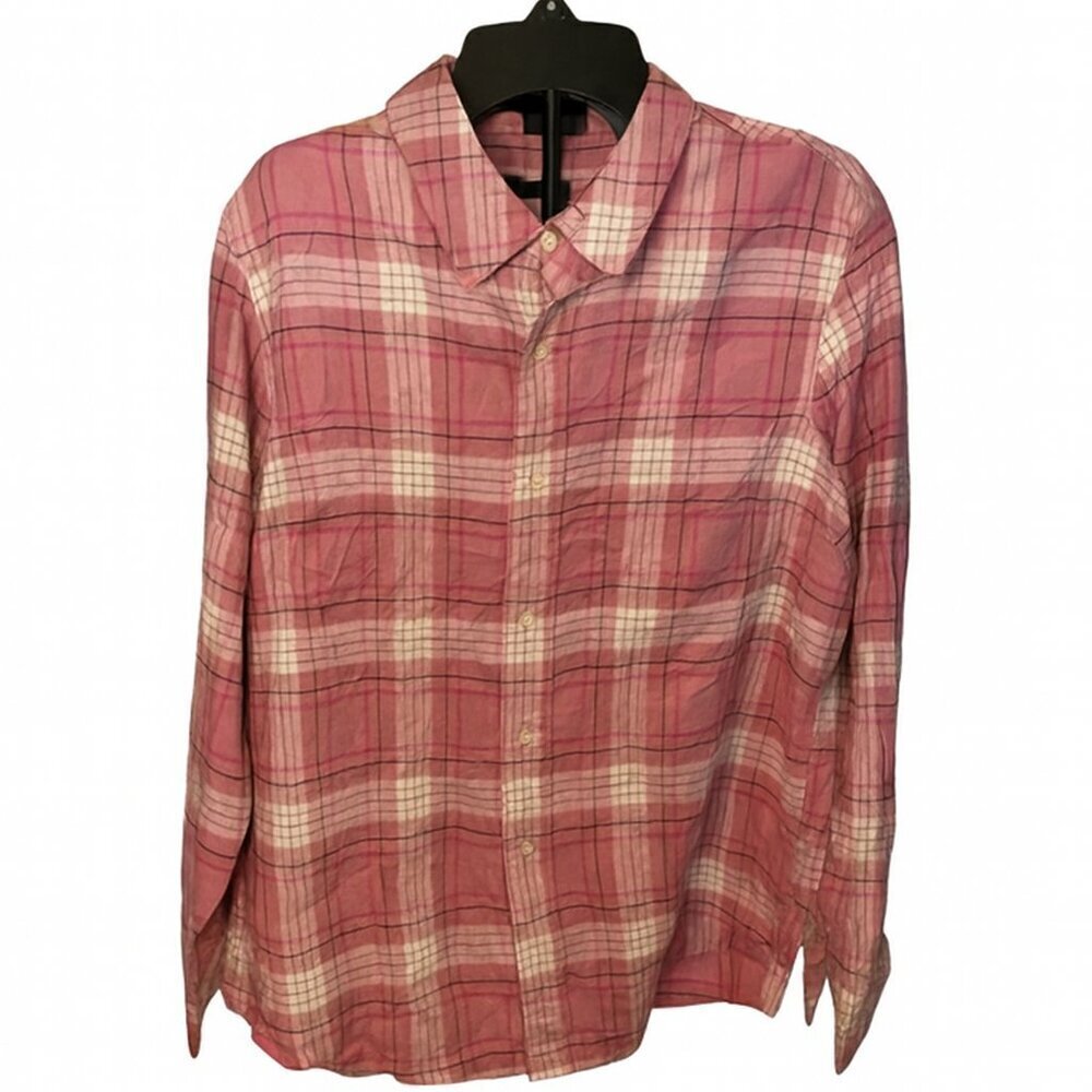 Ellos Casual Pink Plaid Button-Down Shirt – Size Large